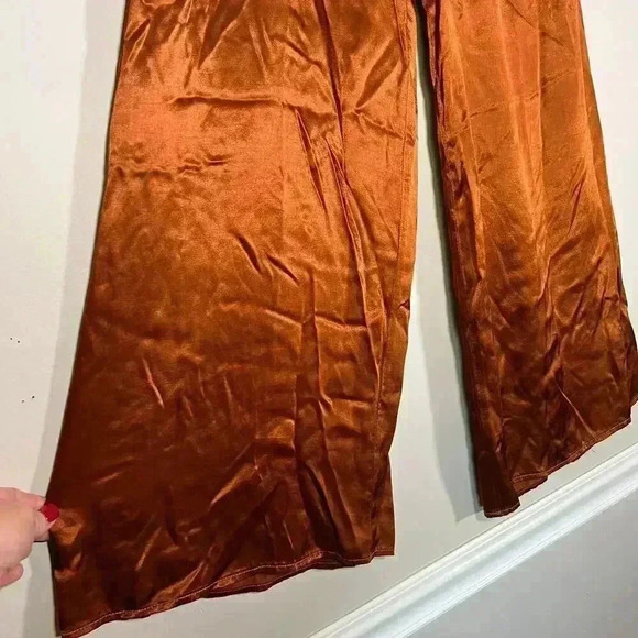NWT STARK X Women’s Wide Leg Satin Pants Size Small Rich Brown Silky $195 - Picture 7 of 10